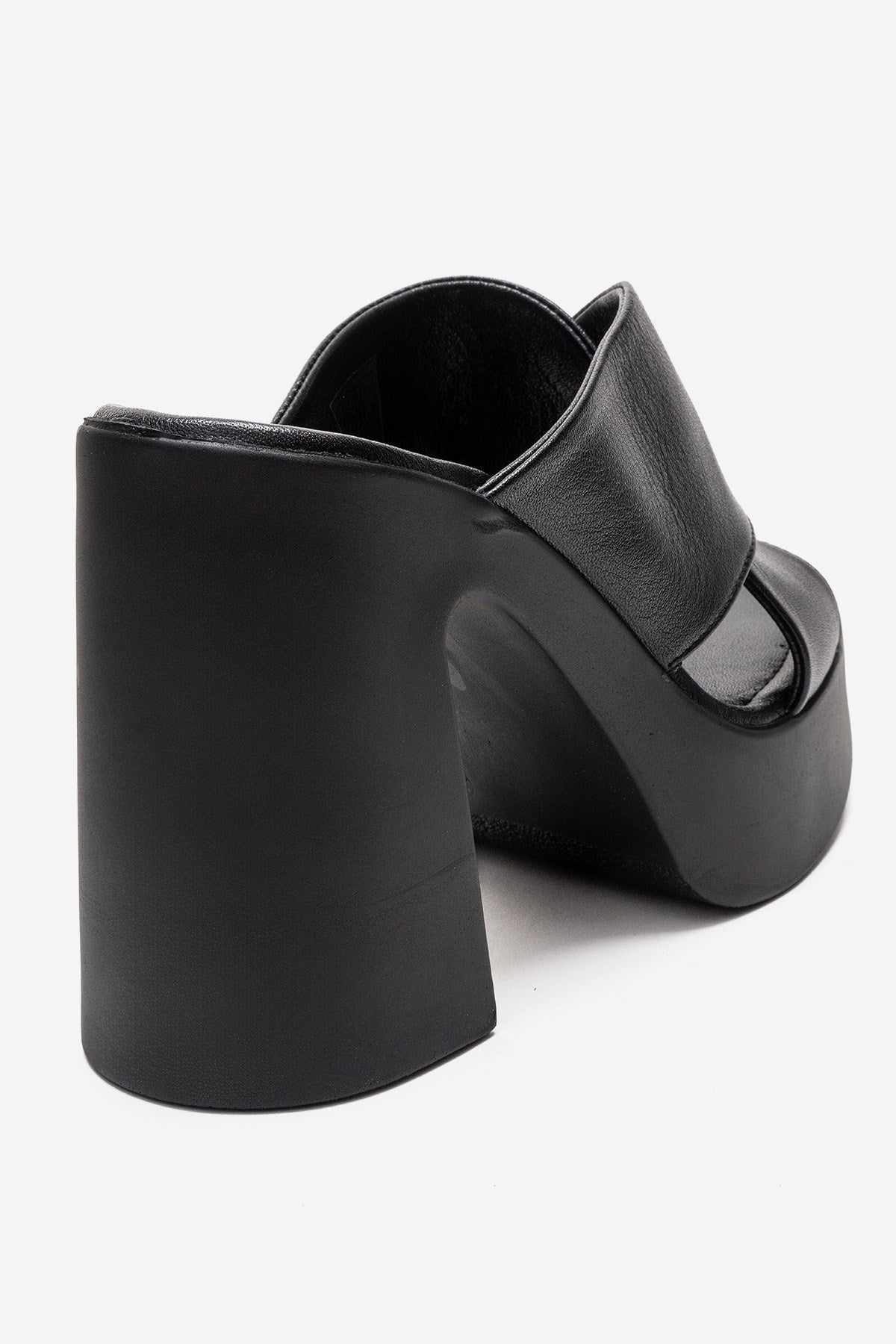 Essenza - Black Genuine Leather Platform Block Heel Mule (Women)