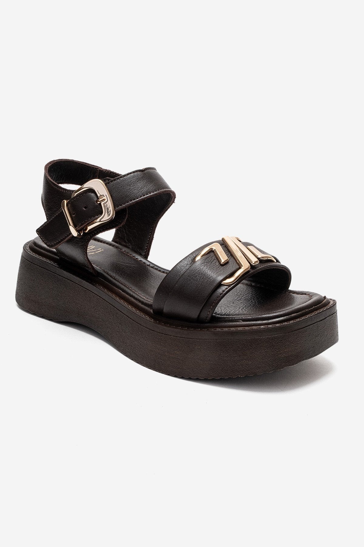 Lone - Brown Genuine Leather Platform Sandal (Women)