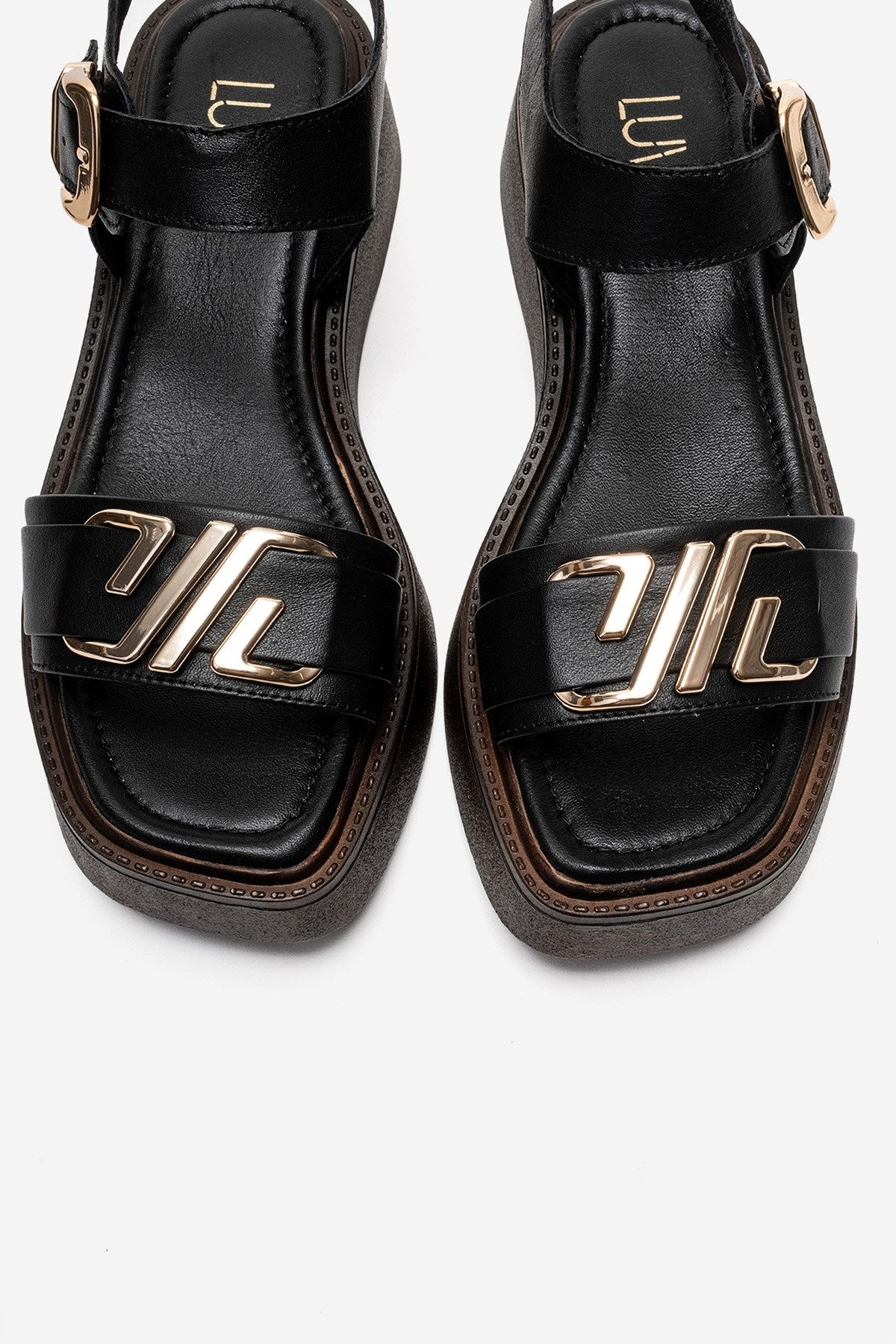 Lone - Black Genuine Leather Platform Sandal (Women)
