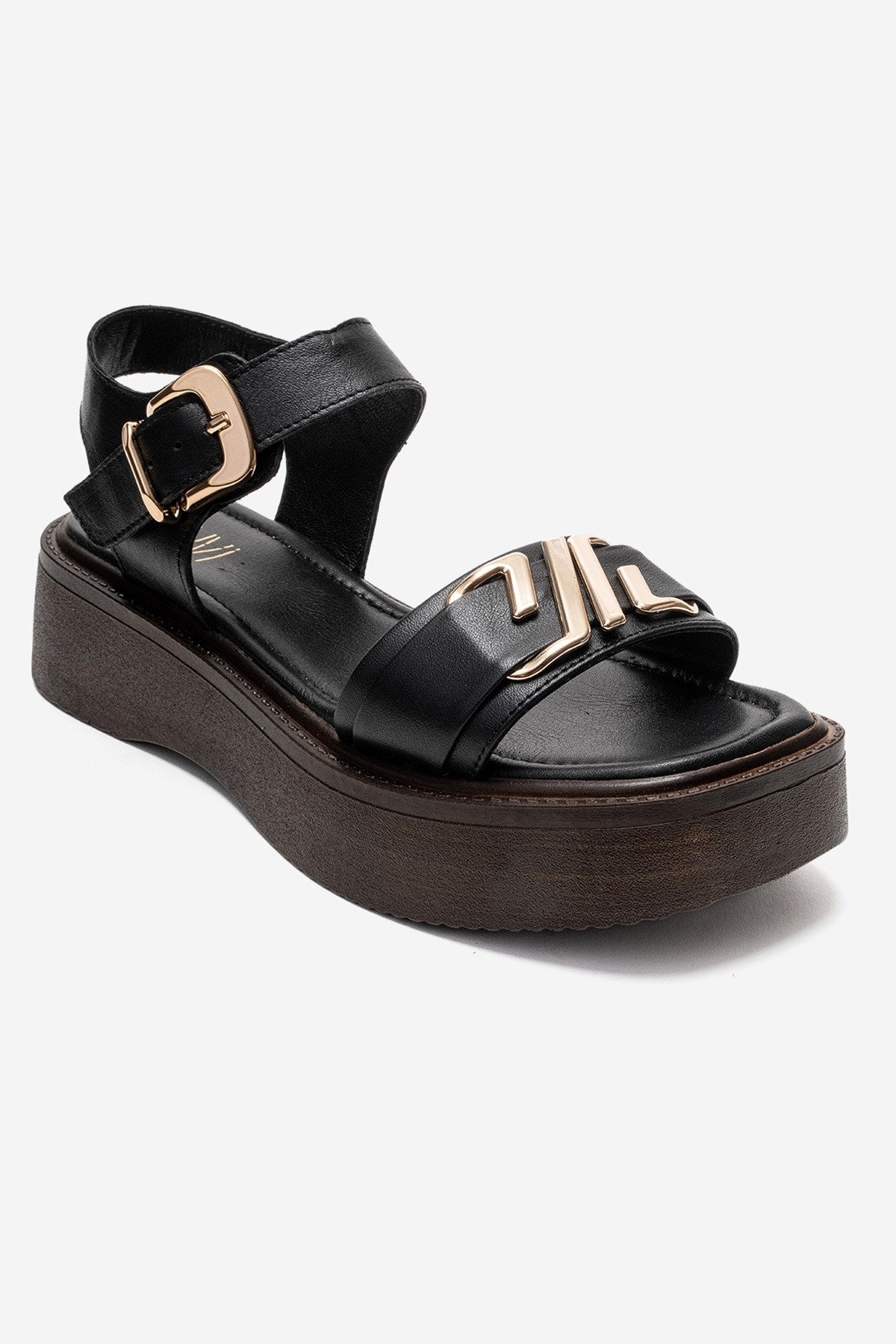 Lone - Black Genuine Leather Platform Sandal (Women)