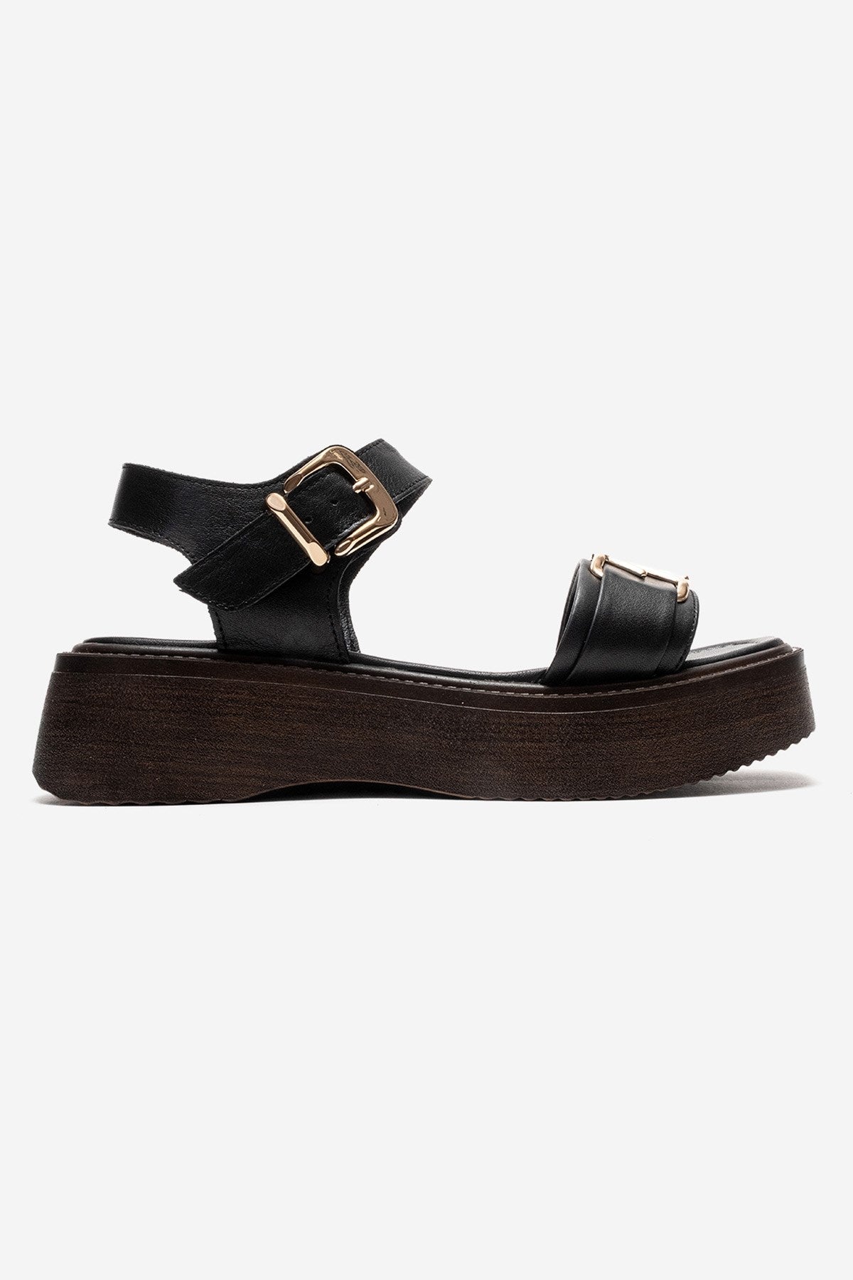 Lone - Black Genuine Leather Platform Sandal (Women)