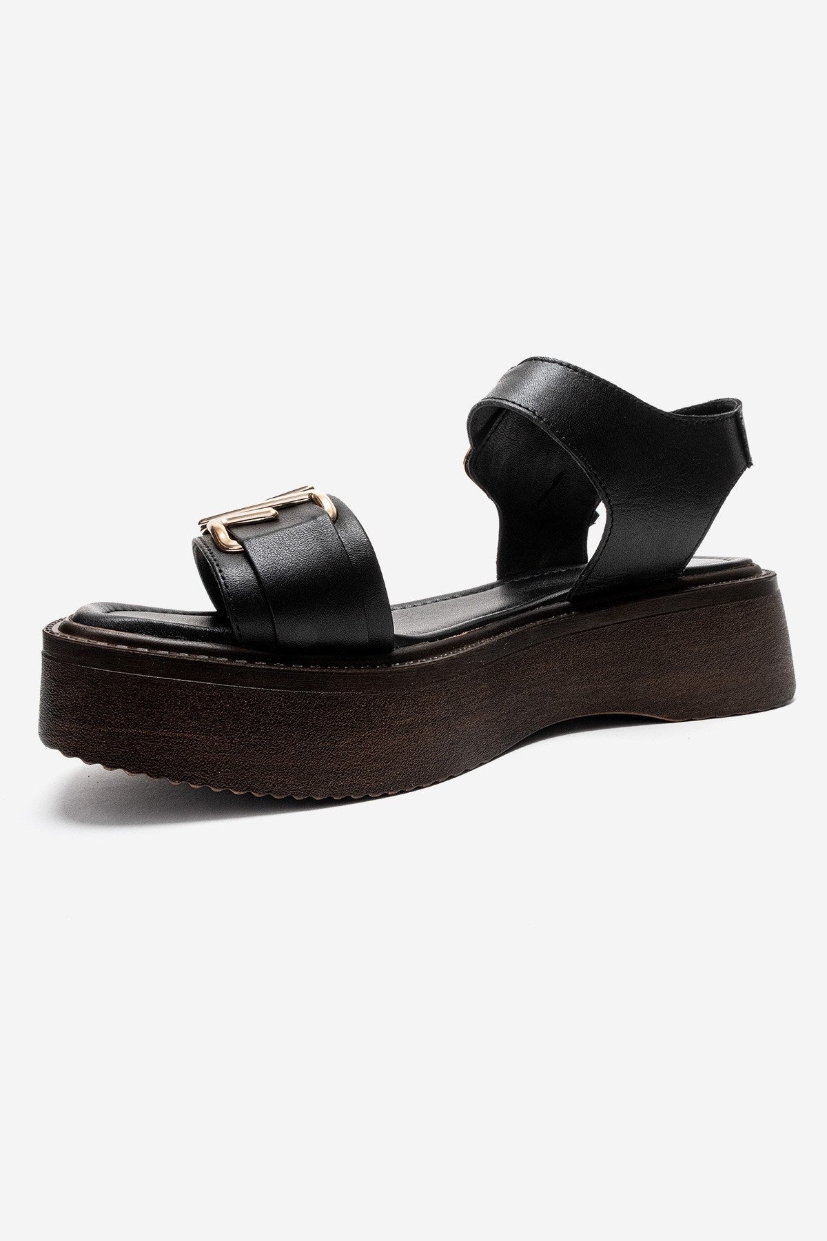 Lone - Black Genuine Leather Platform Sandal (Women)