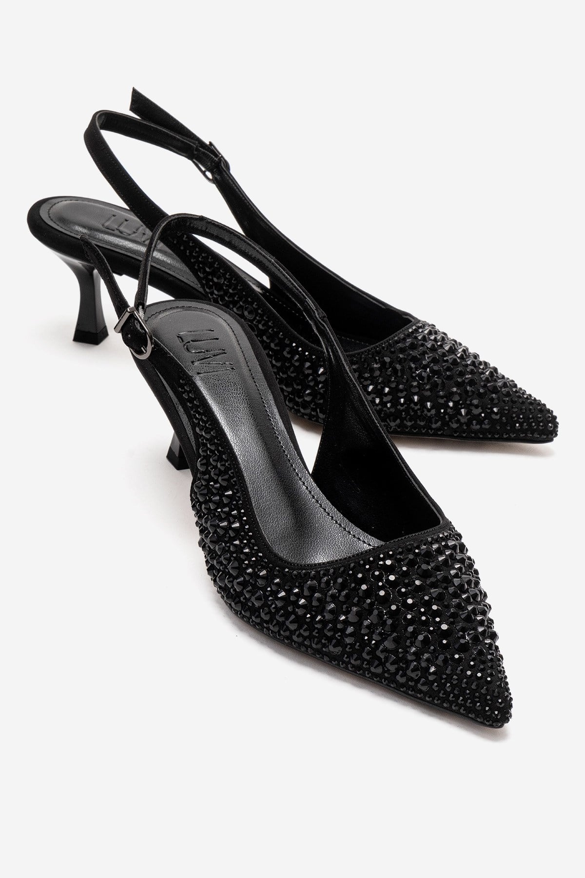 THEA - Black Jeweled Kitten Heel Pump (Women)