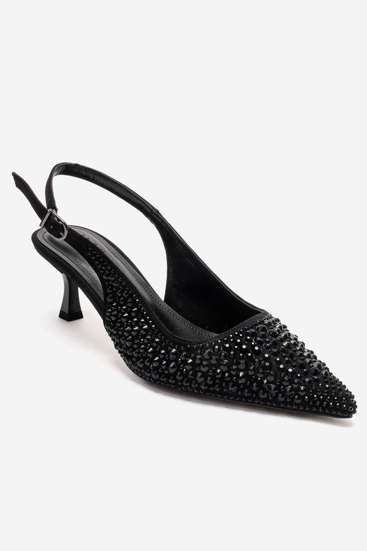 THEA - Black Jeweled Kitten Heel Pump (Women)