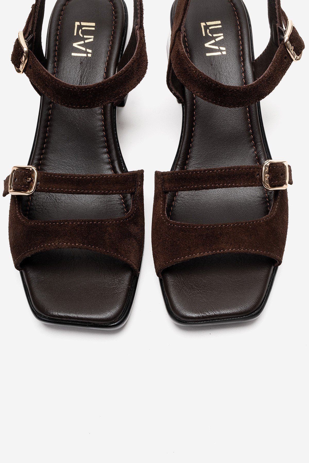 YOLEN - Brown Genuine Leather Block Heel Sandal (Women)