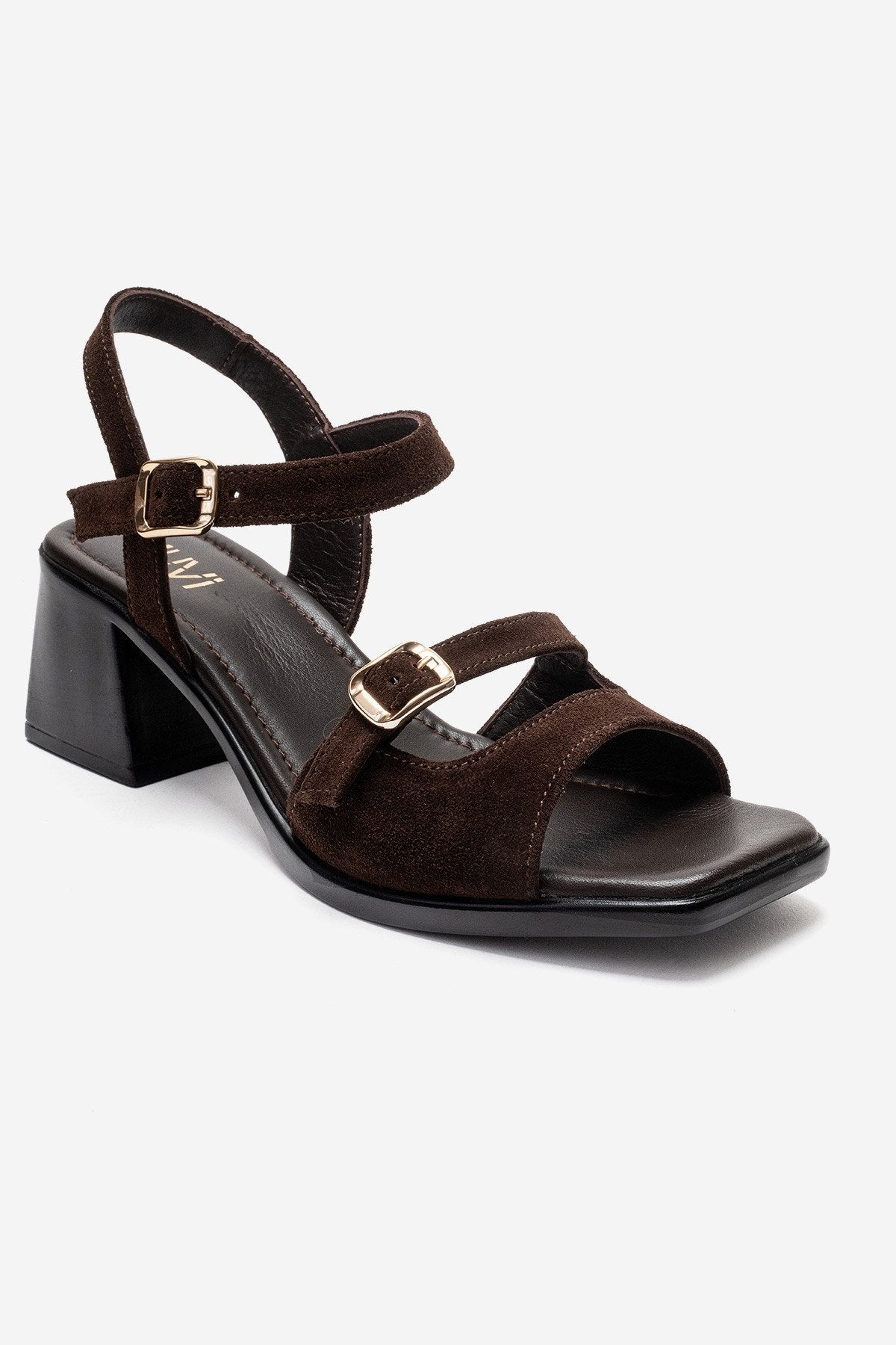 YOLEN - Brown Genuine Leather Block Heel Sandal (Women)