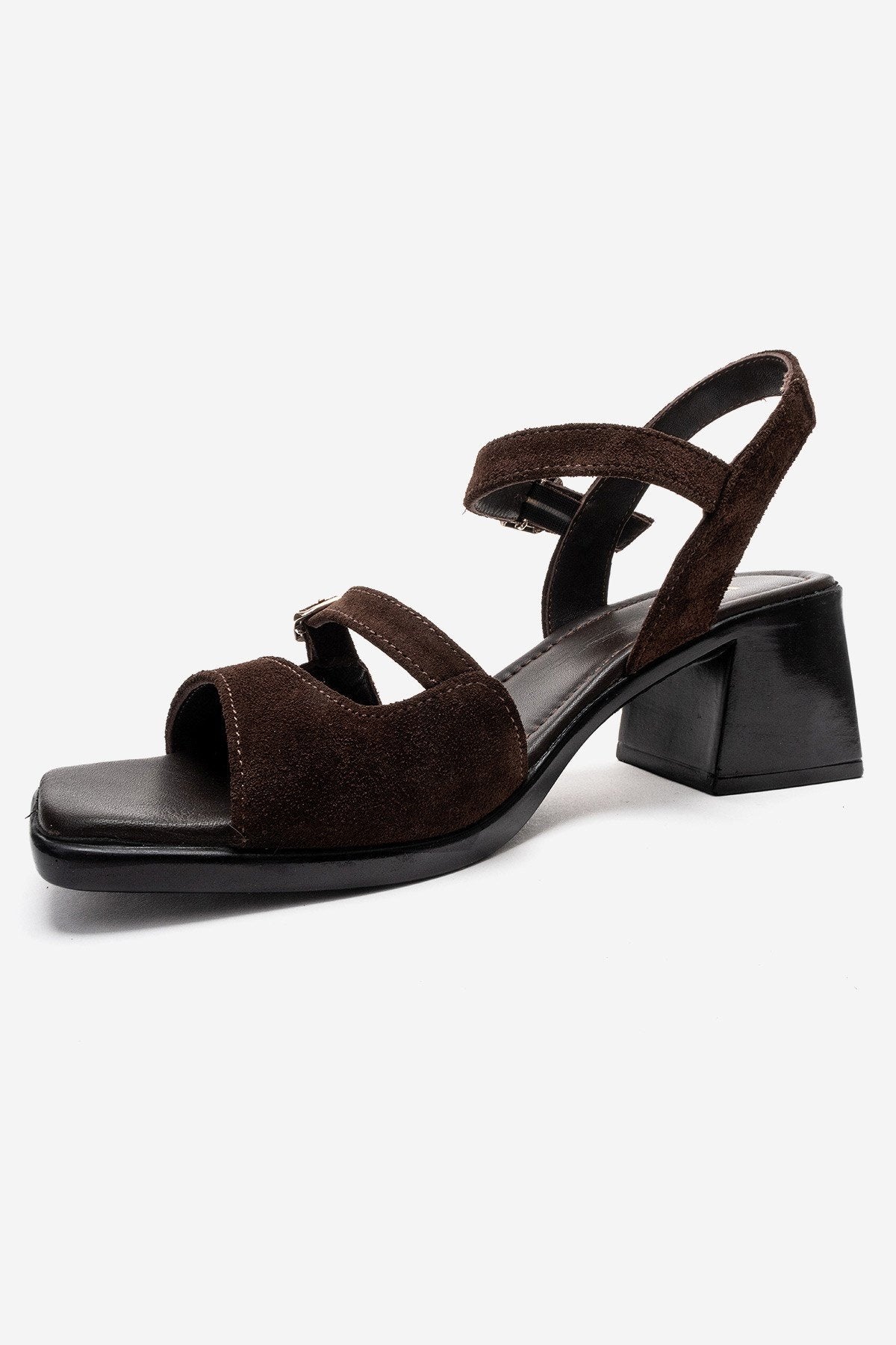 YOLEN - Brown Genuine Leather Block Heel Sandal (Women)