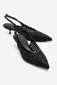 ORELIS - Black Woven Pattern Kitten Heel Shoe (Women)