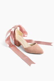 Fiona - Dusty Pink Suede Heels With Ribbon