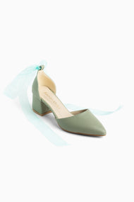 Fiona - Sage Green Heels With Tulle Ribbon