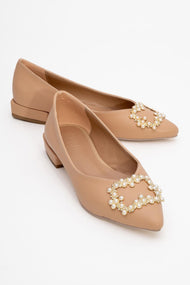 Ghent - Beige Pearl-Embellished Ballet Flat (Women)