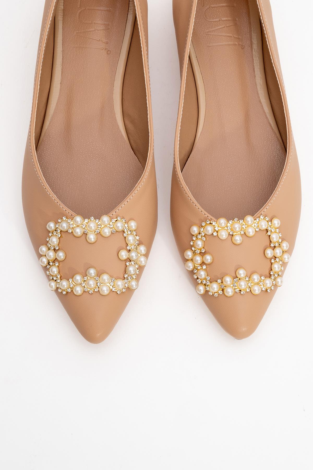 Ghent - Beige Pearl-Embellished Ballet Flat (Women)