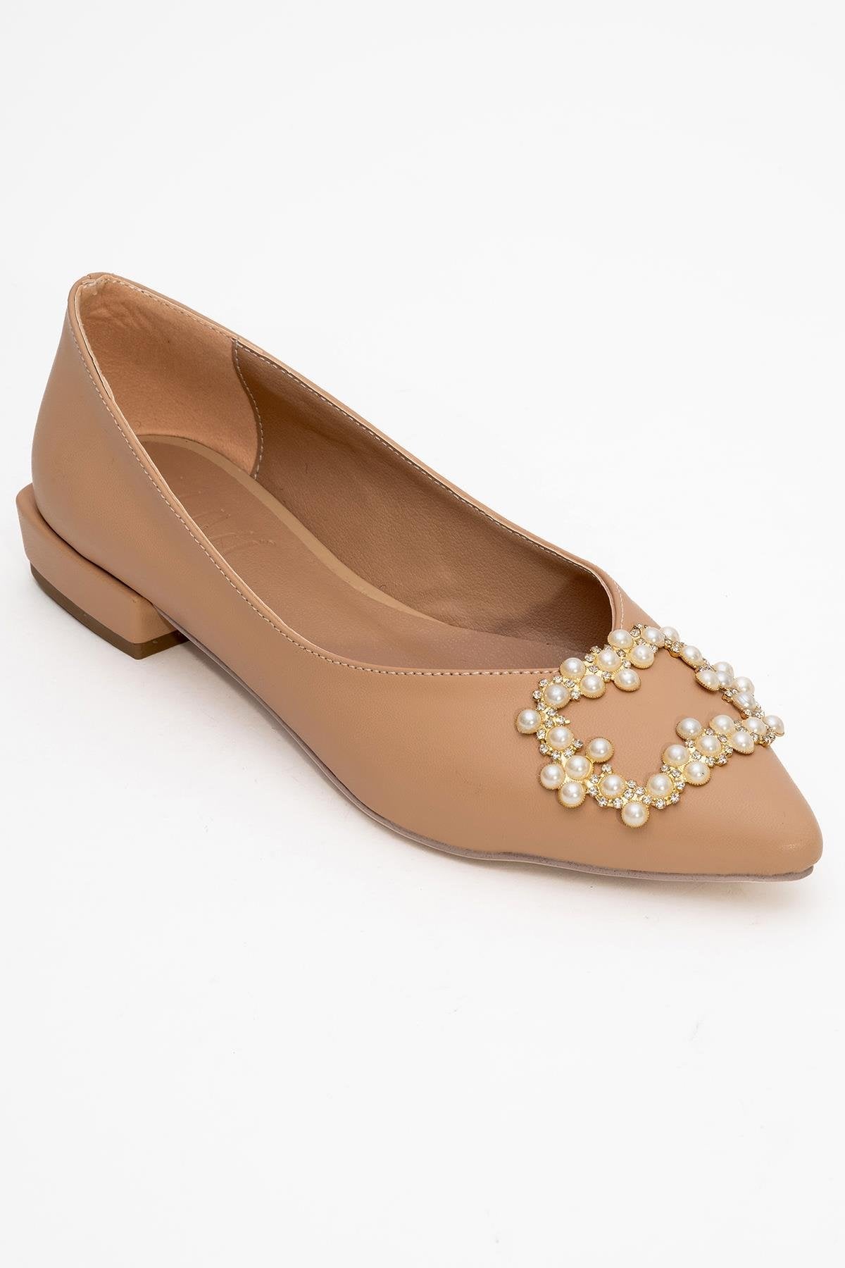 Ghent - Beige Pearl-Embellished Ballet Flat (Women)