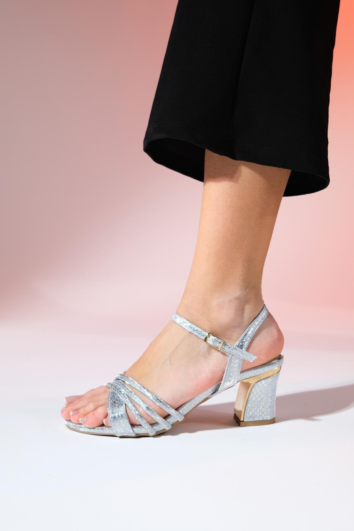 Lota - Silver Patterned Block Heel Dress Shoe (Women)
