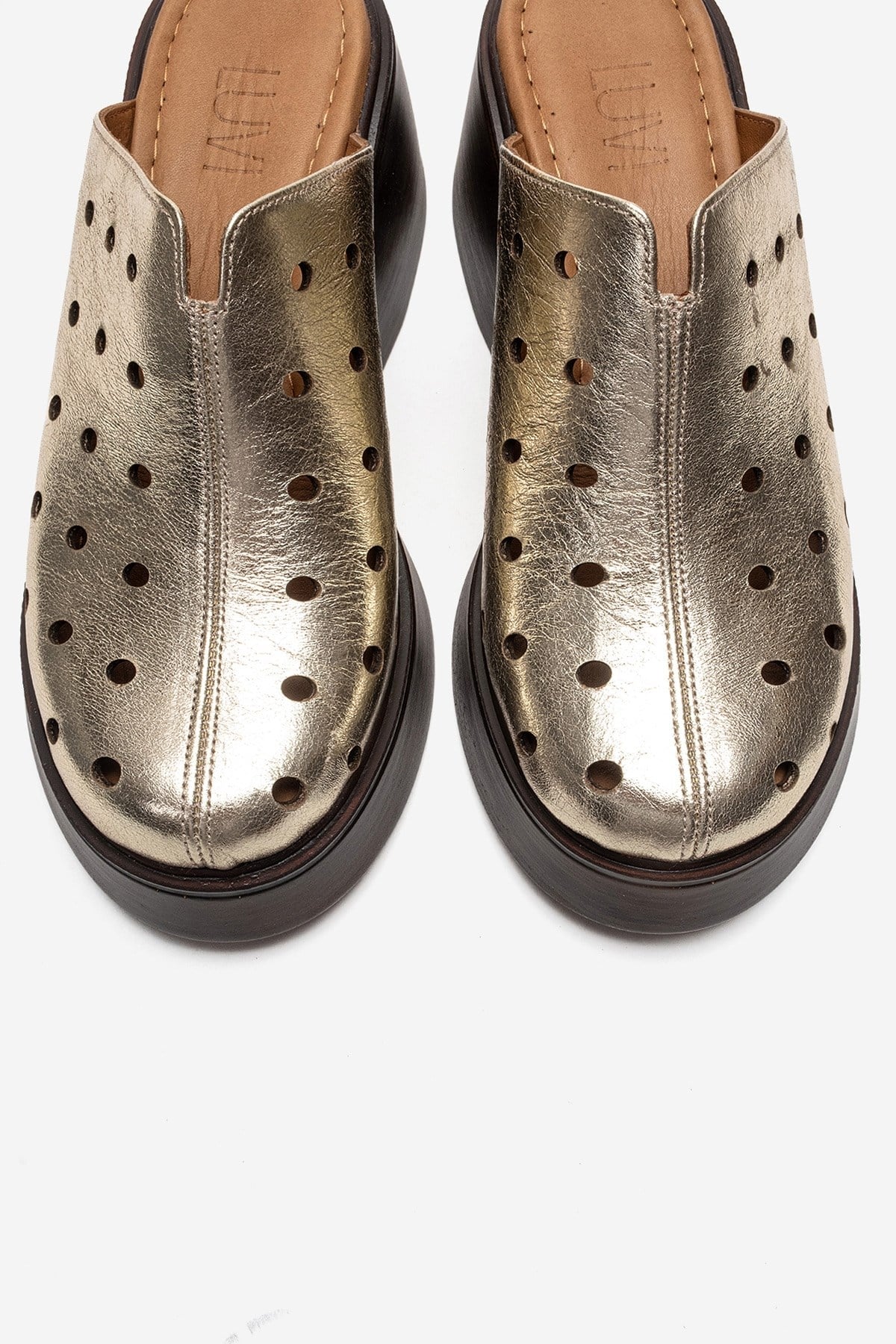 NIVES - Gold Genuine Leather Wedge Sandal (Women)