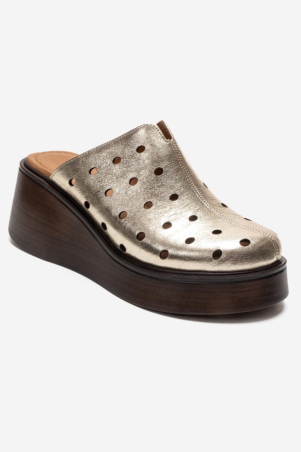 NIVES - Gold Genuine Leather Wedge Sandal (Women)