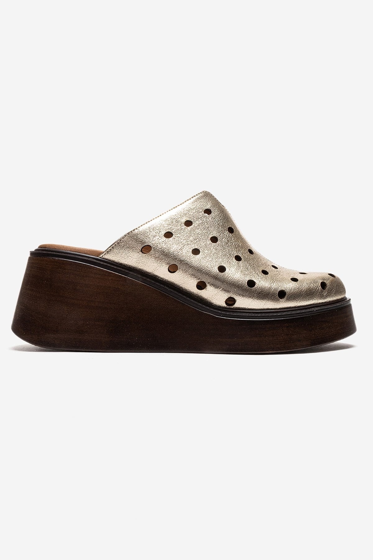 NIVES - Gold Genuine Leather Wedge Sandal (Women)