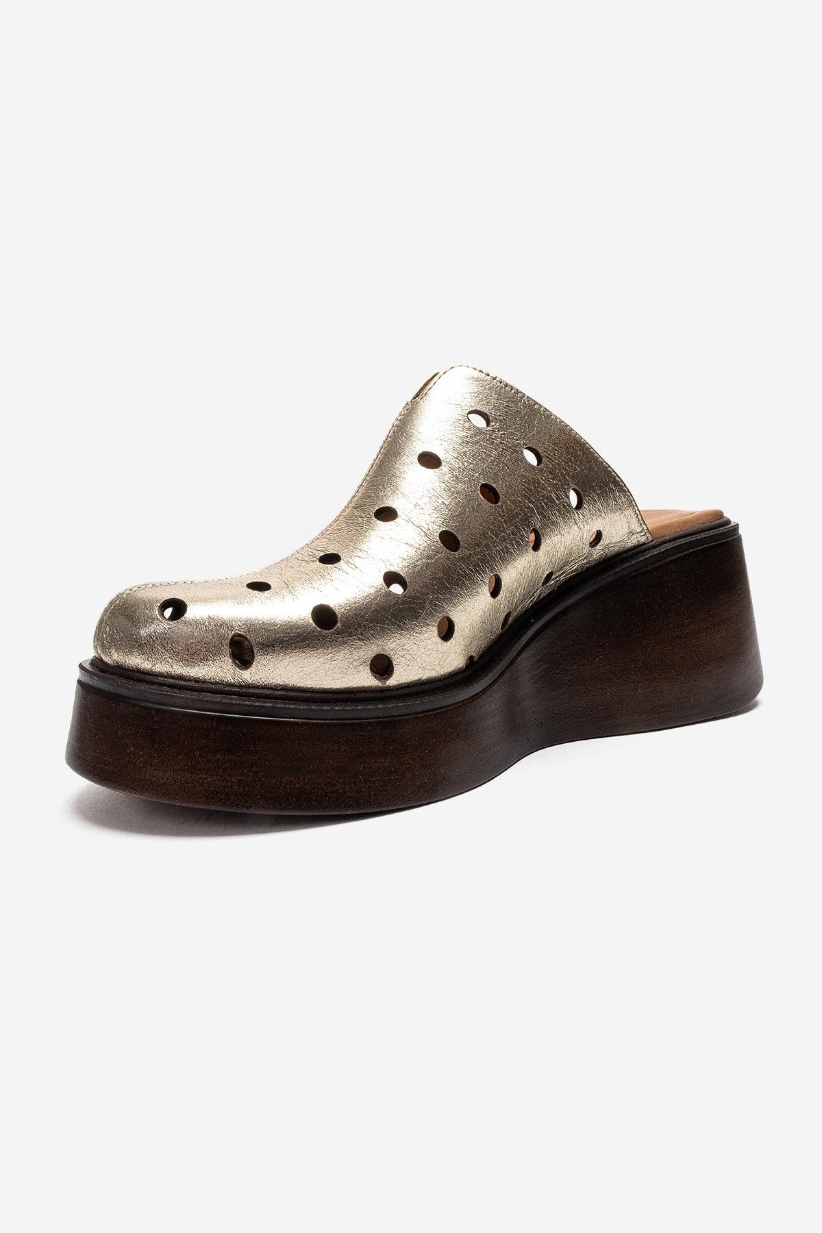 NIVES - Gold Genuine Leather Wedge Sandal (Women)