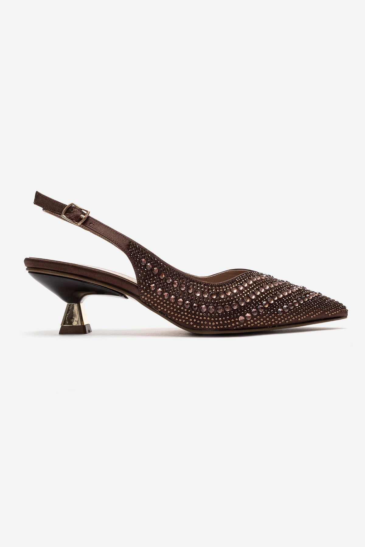 ROYALE - Brown Satin Stone-Embellished Kitten Heel Evening Shoe (Women)