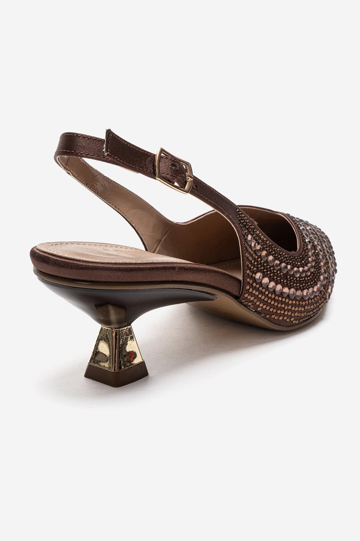 ROYALE - Brown Satin Stone-Embellished Kitten Heel Evening Shoe (Women)