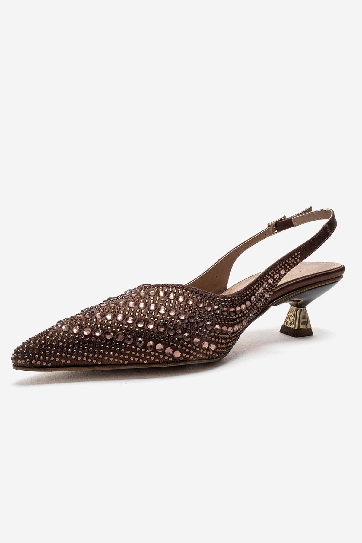ROYALE - Brown Satin Stone-Embellished Kitten Heel Evening Shoe (Women)