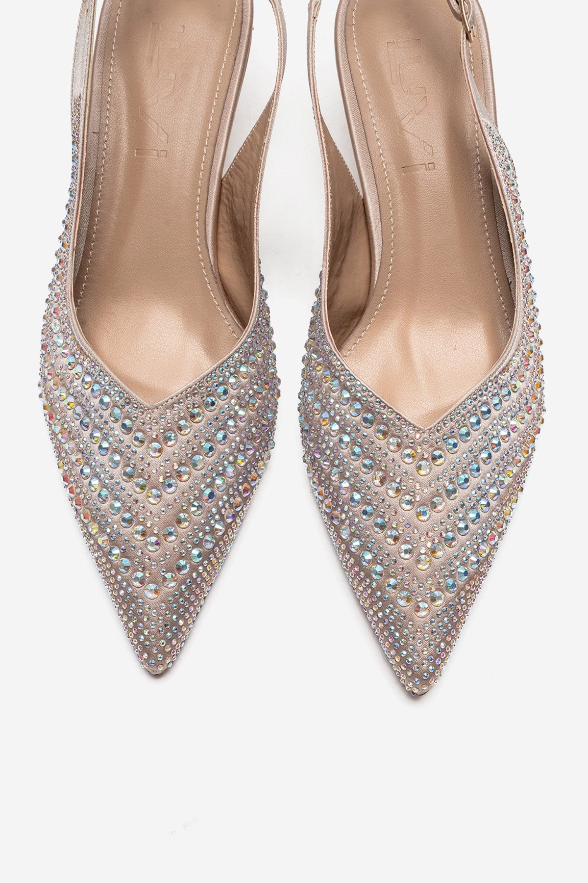 ROYALE - Beige Satin Stone-Embellished Kitten Heel Evening Shoe (Women)