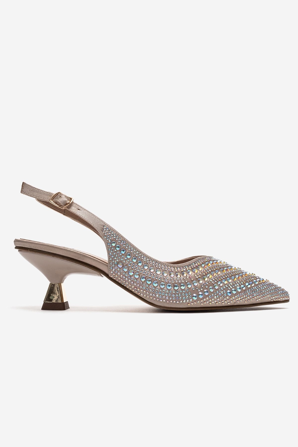 ROYALE - Beige Satin Stone-Embellished Kitten Heel Evening Shoe (Women)