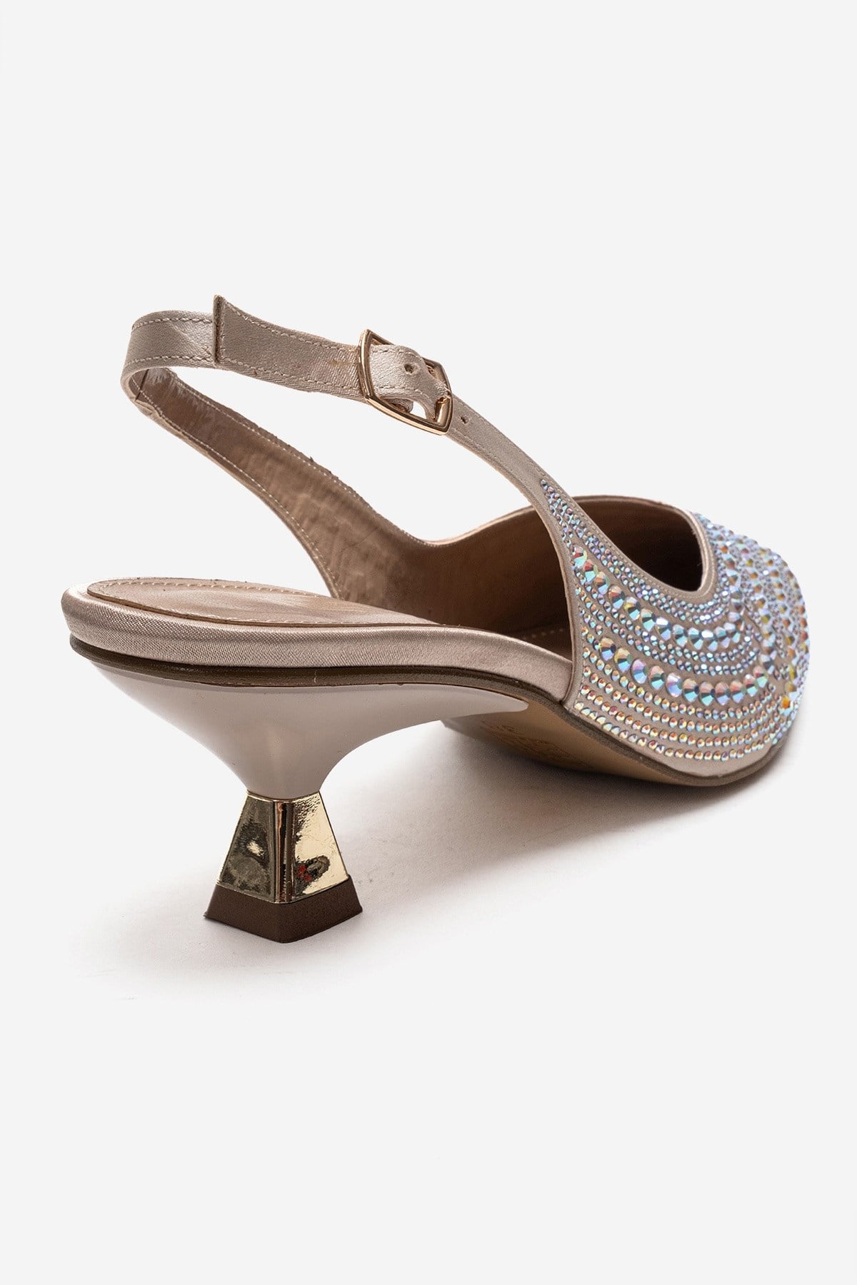 ROYALE - Beige Satin Stone-Embellished Kitten Heel Evening Shoe (Women)