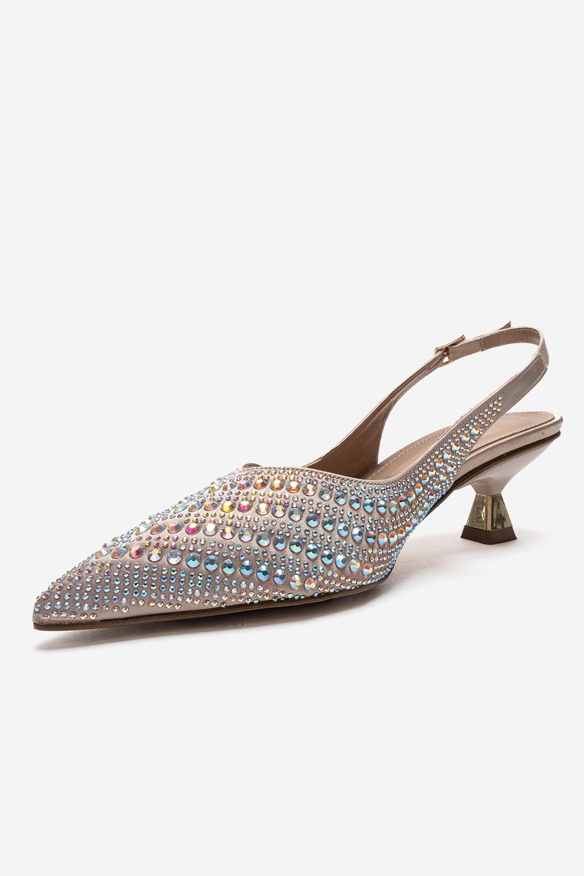 ROYALE - Beige Satin Stone-Embellished Kitten Heel Evening Shoe (Women)
