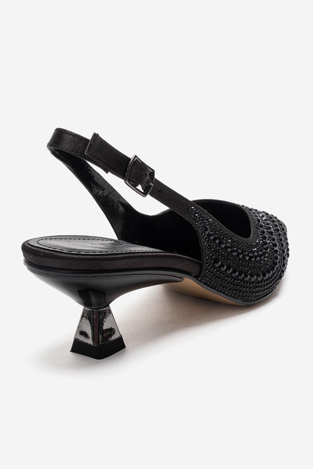 ROYALE - Black Satin Stone-Embellished Kitten Heel Evening Shoe (Women)