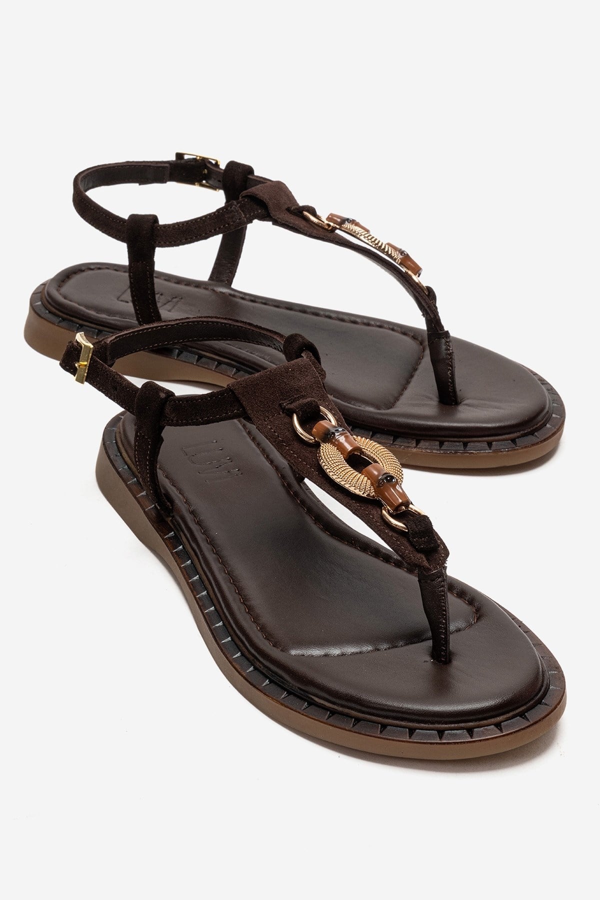 TIANA - Brown Genuine Leather Buckled Toe-Post Sandal (Women)
