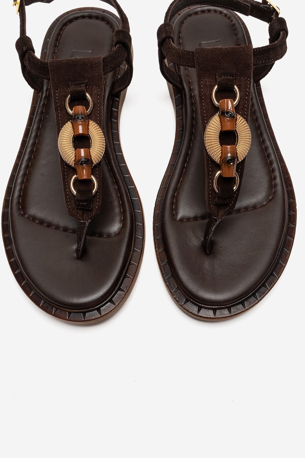 TIANA - Brown Genuine Leather Buckled Toe-Post Sandal (Women)