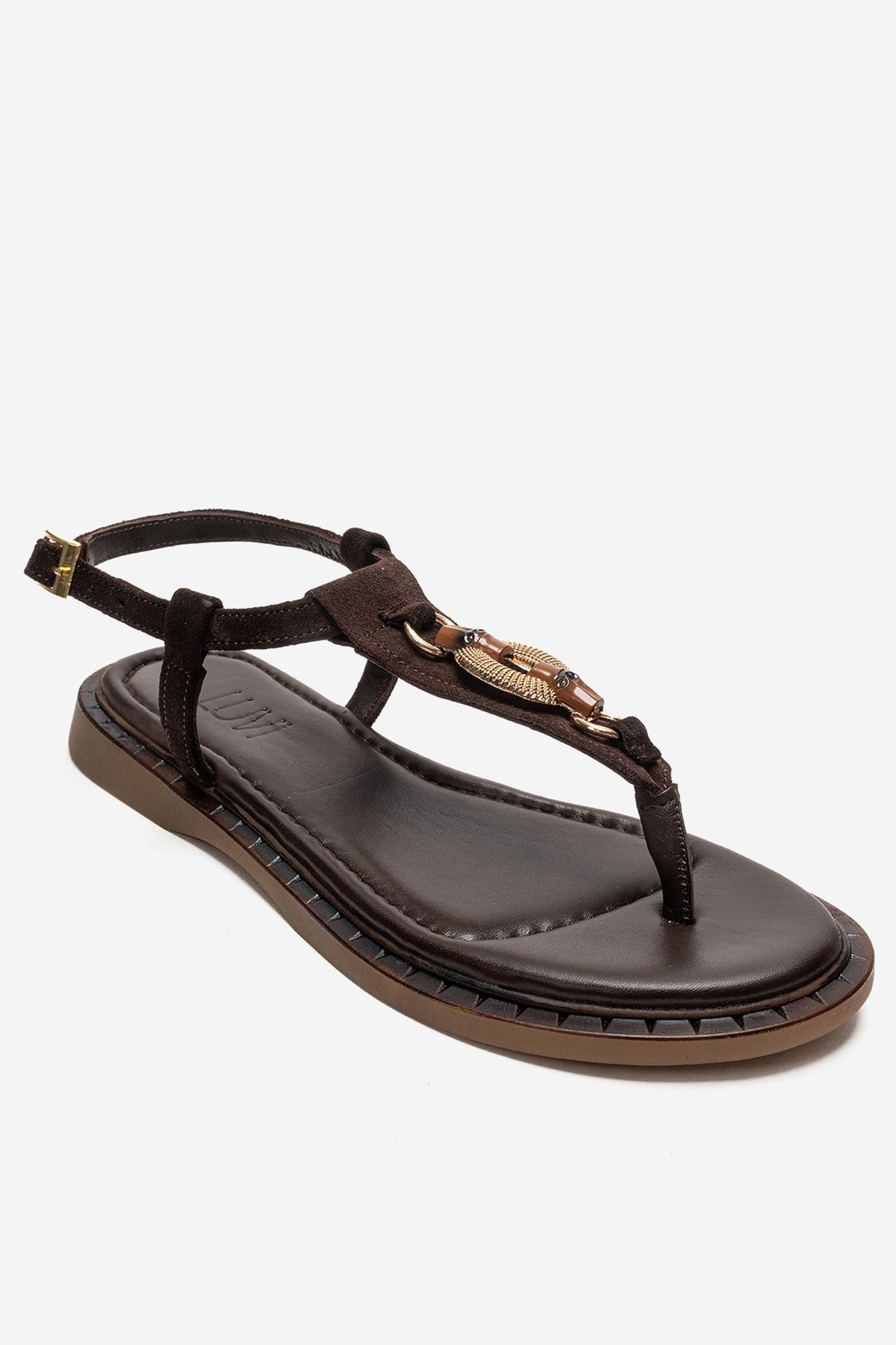 TIANA - Brown Genuine Leather Buckled Toe-Post Sandal (Women)