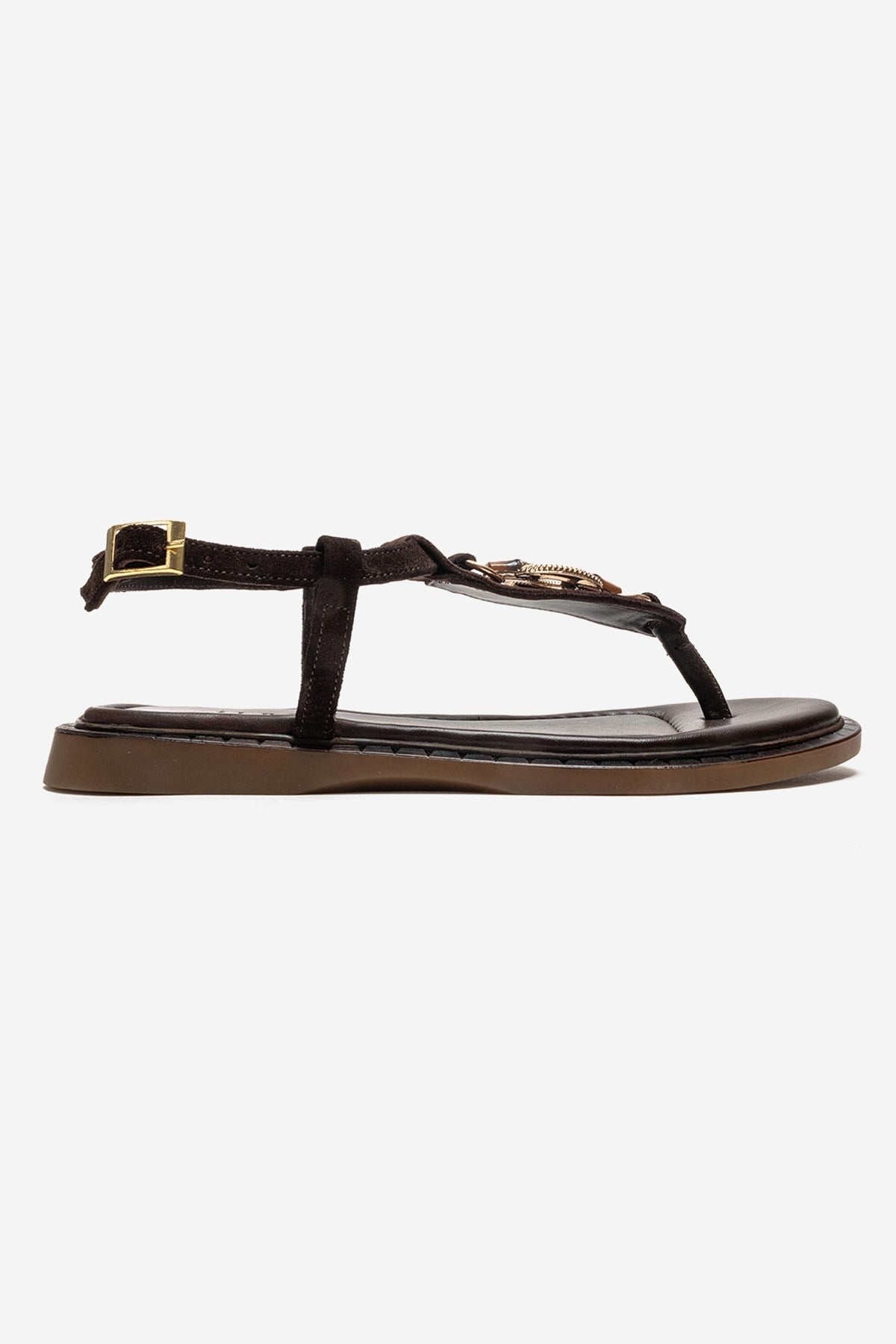 TIANA - Brown Genuine Leather Buckled Toe-Post Sandal (Women)