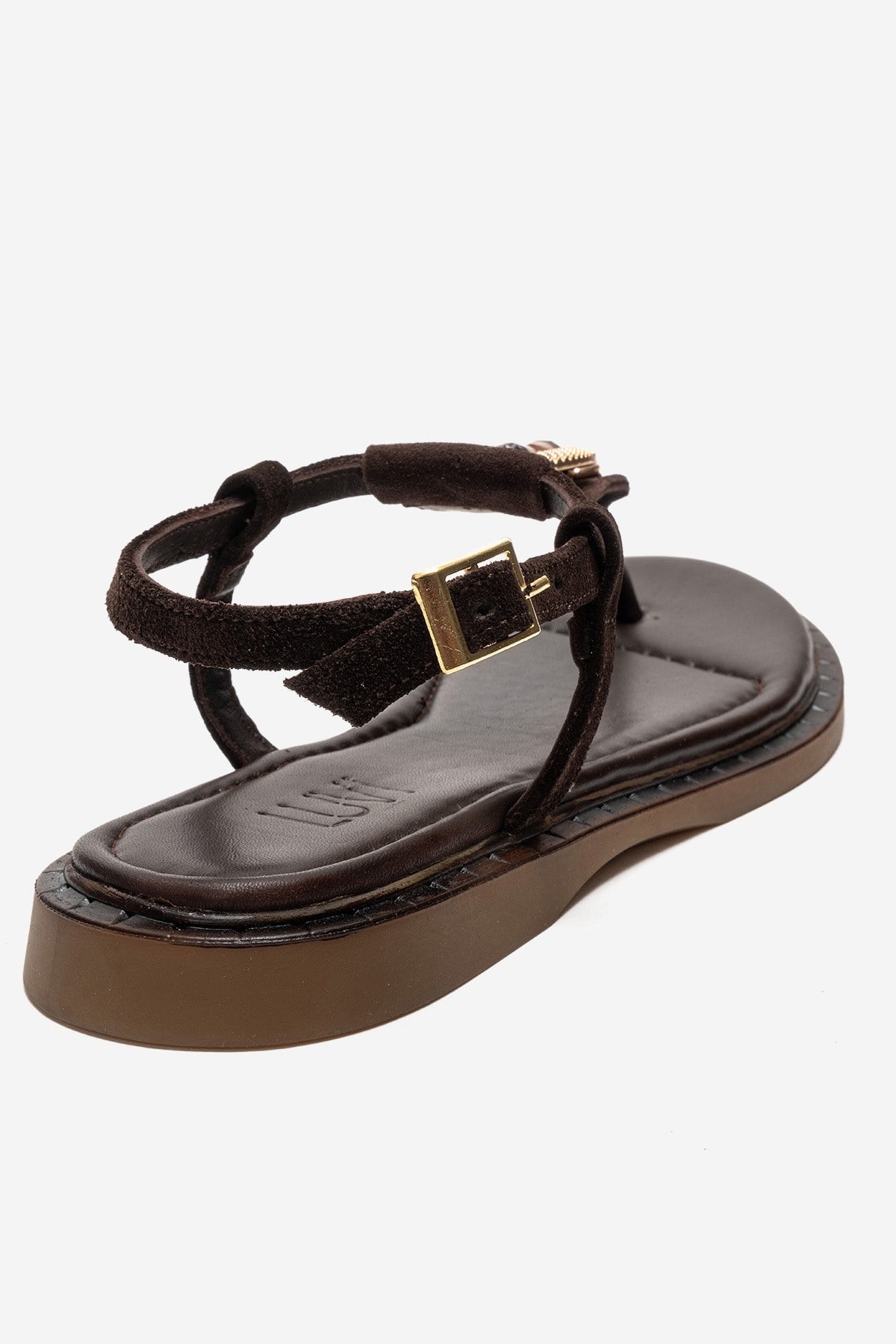 TIANA - Brown Genuine Leather Buckled Toe-Post Sandal (Women)