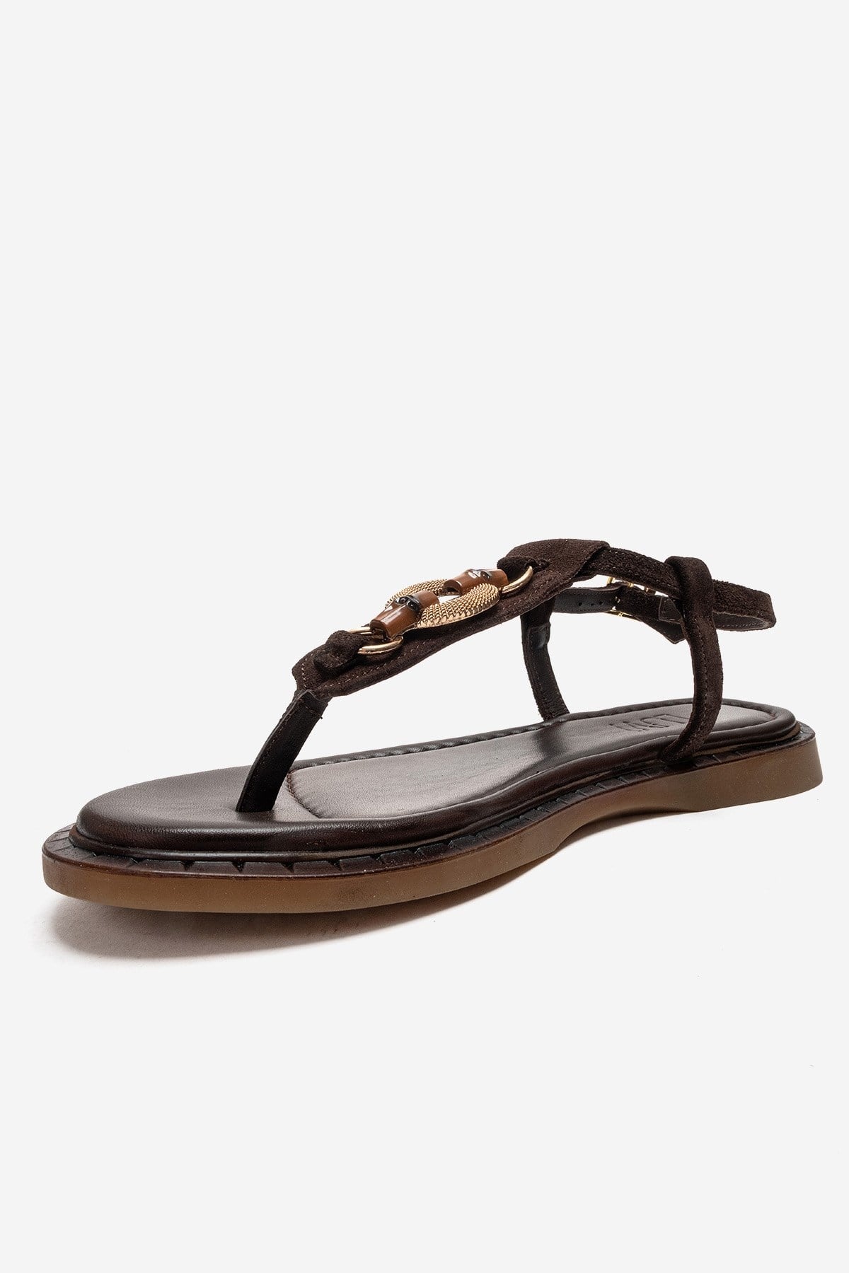 TIANA - Brown Genuine Leather Buckled Toe-Post Sandal (Women)