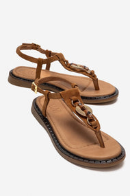 TIANA - Cognac Genuine Leather Buckled Toe-Post Sandal (Women)