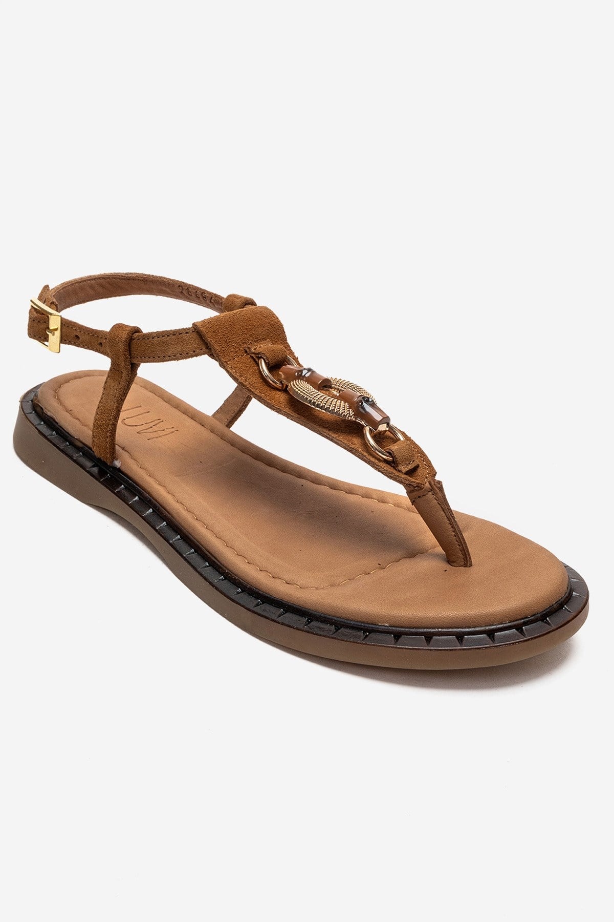 TIANA - Cognac Genuine Leather Buckled Toe-Post Sandal (Women)