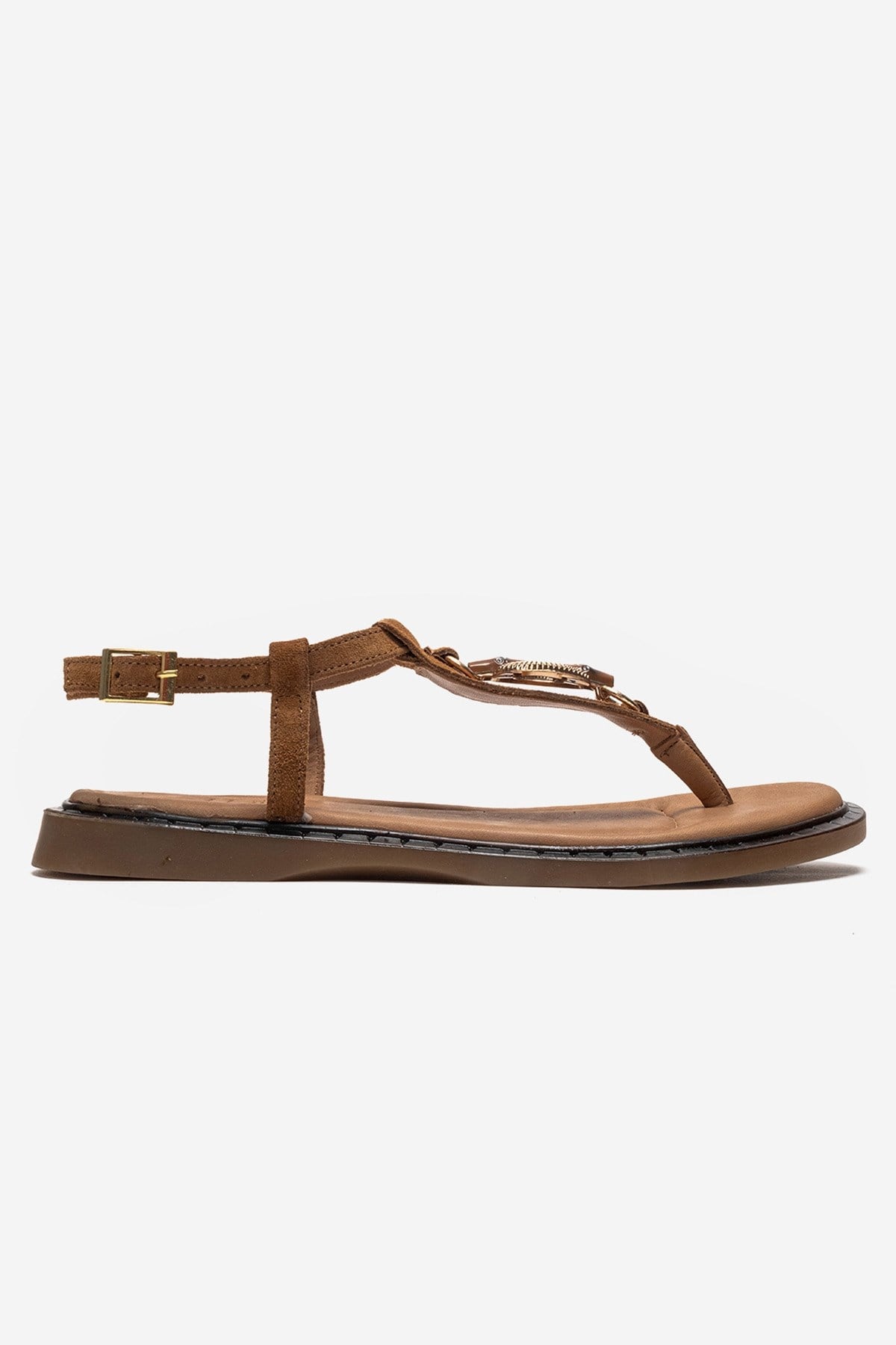 TIANA - Cognac Genuine Leather Buckled Toe-Post Sandal (Women)
