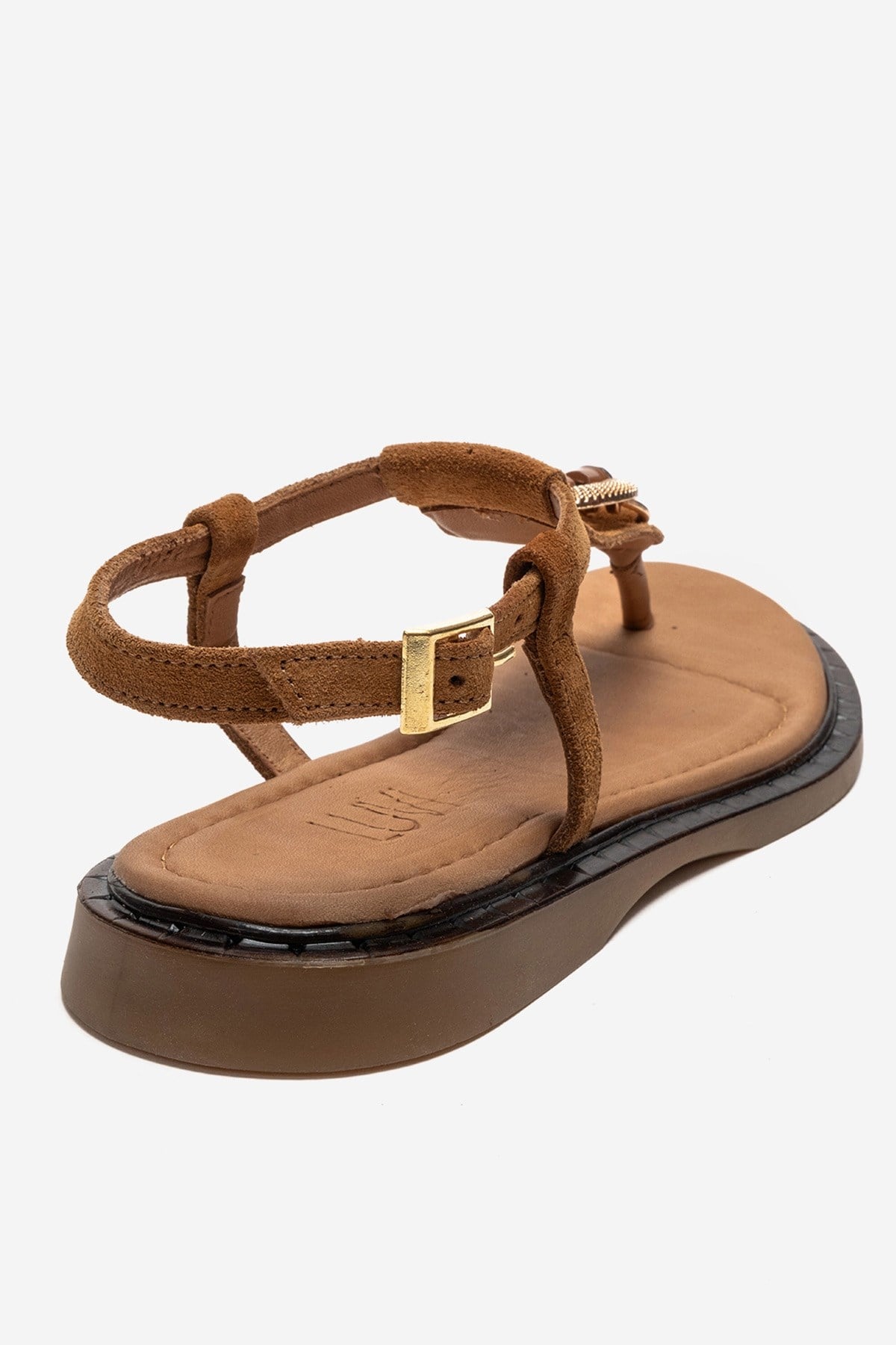 TIANA - Cognac Genuine Leather Buckled Toe-Post Sandal (Women)