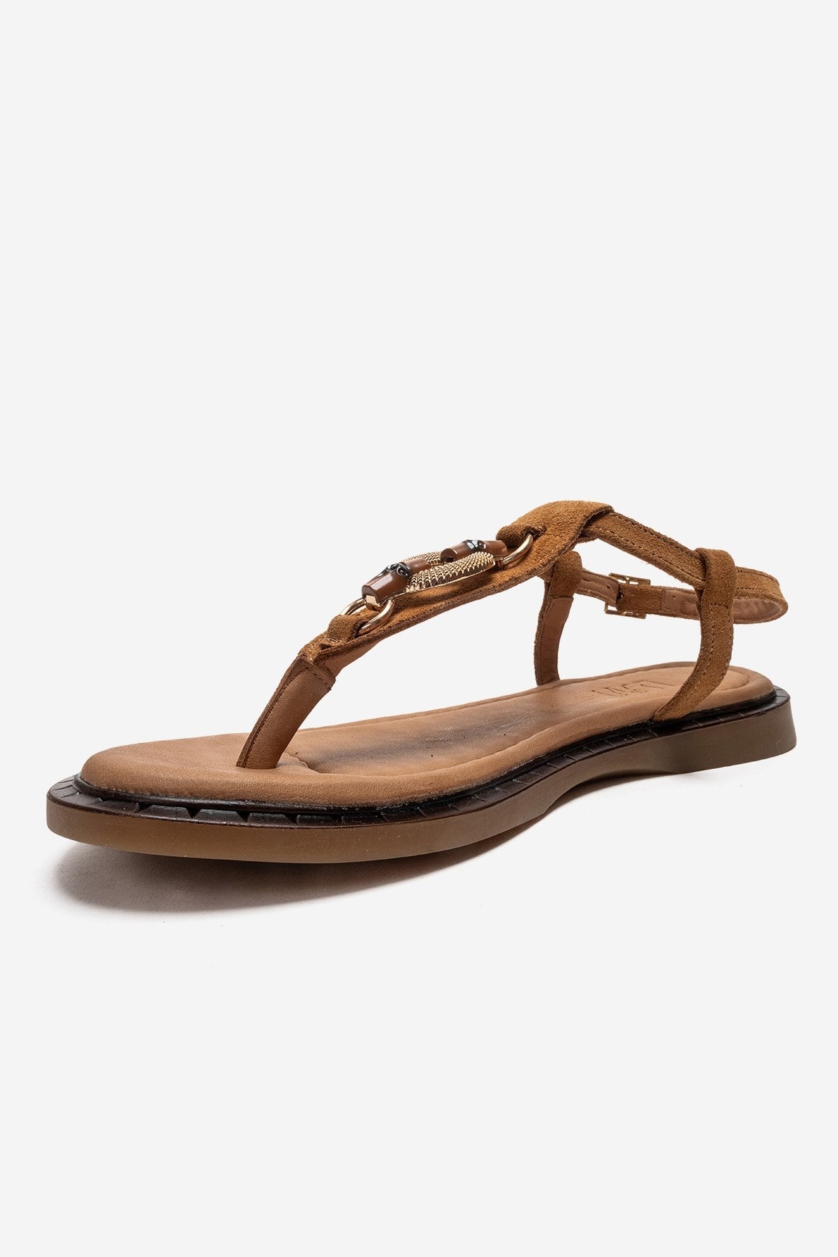 TIANA - Cognac Genuine Leather Buckled Toe-Post Sandal (Women)