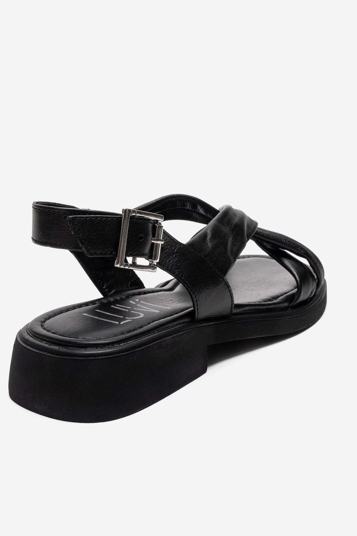 FRAND - Black Genuine Leather Crisscross Strap Sandal (Women)