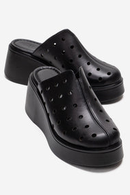 NIVES - Black Genuine Leather Platform Mule (Women)