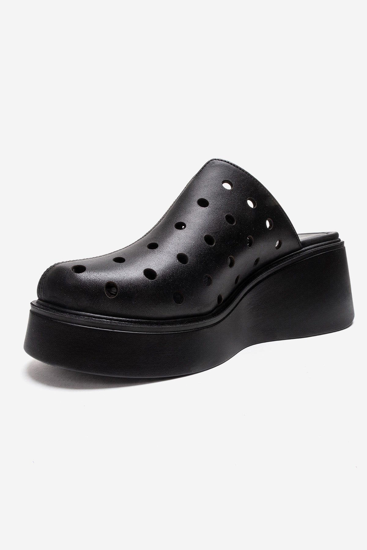 NIVES - Black Genuine Leather Platform Mule (Women)