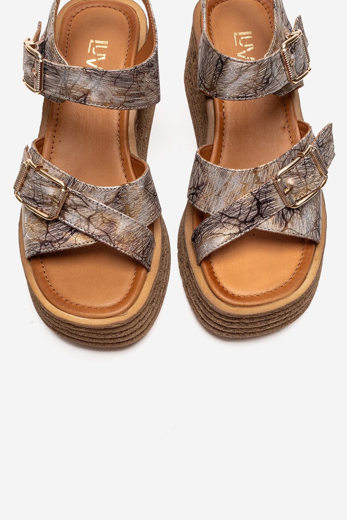 MIRETTE - Gold Genuine Leather Platform Sandal (Women)
