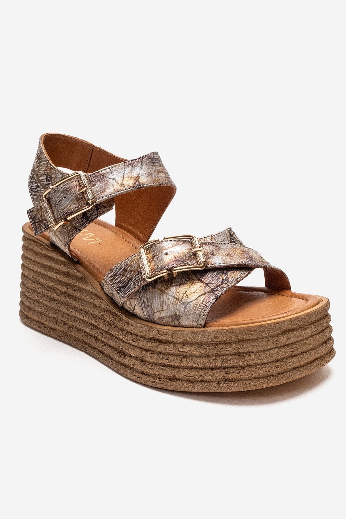 MIRETTE - Gold Genuine Leather Platform Sandal (Women)