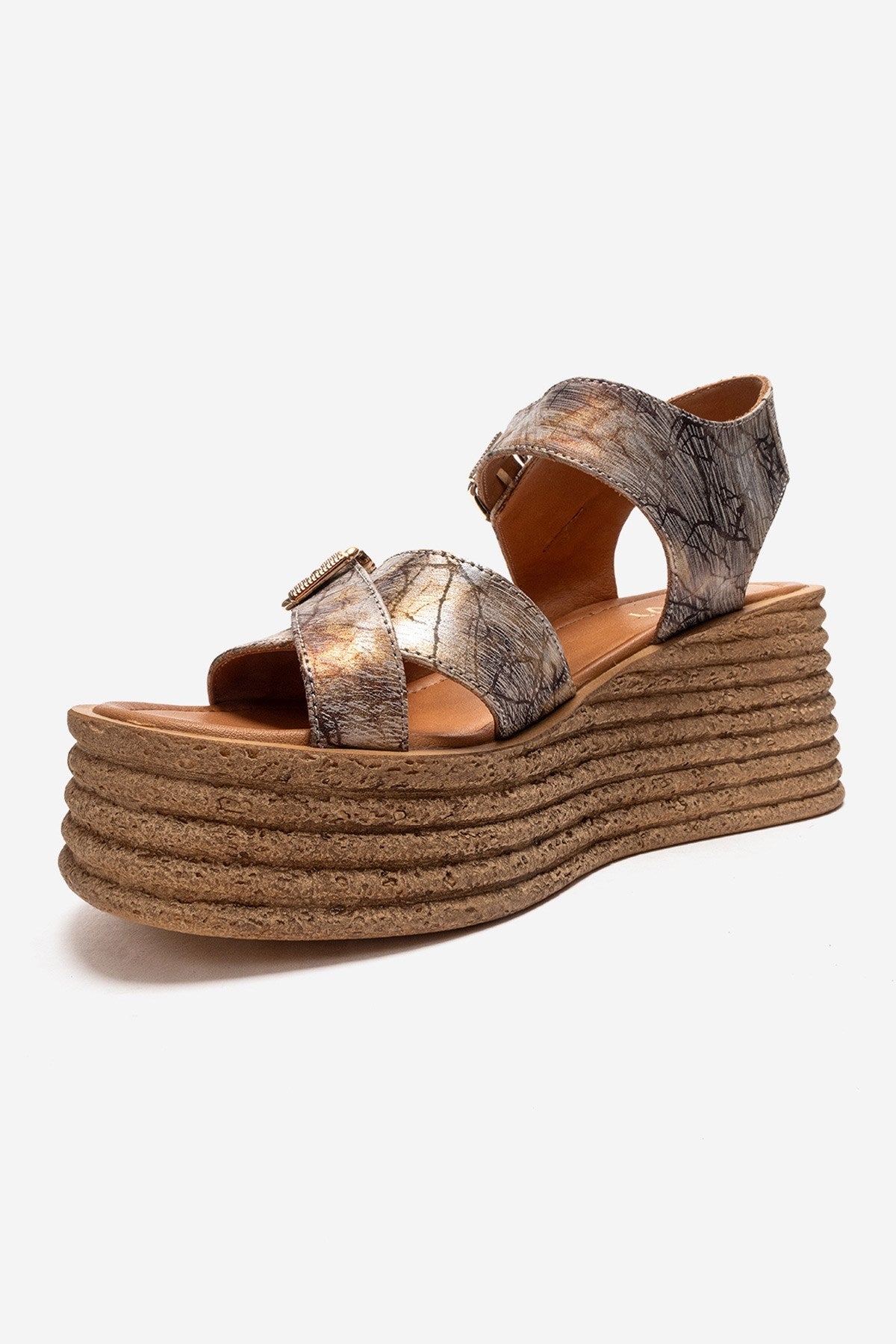 MIRETTE - Gold Genuine Leather Platform Sandal (Women)