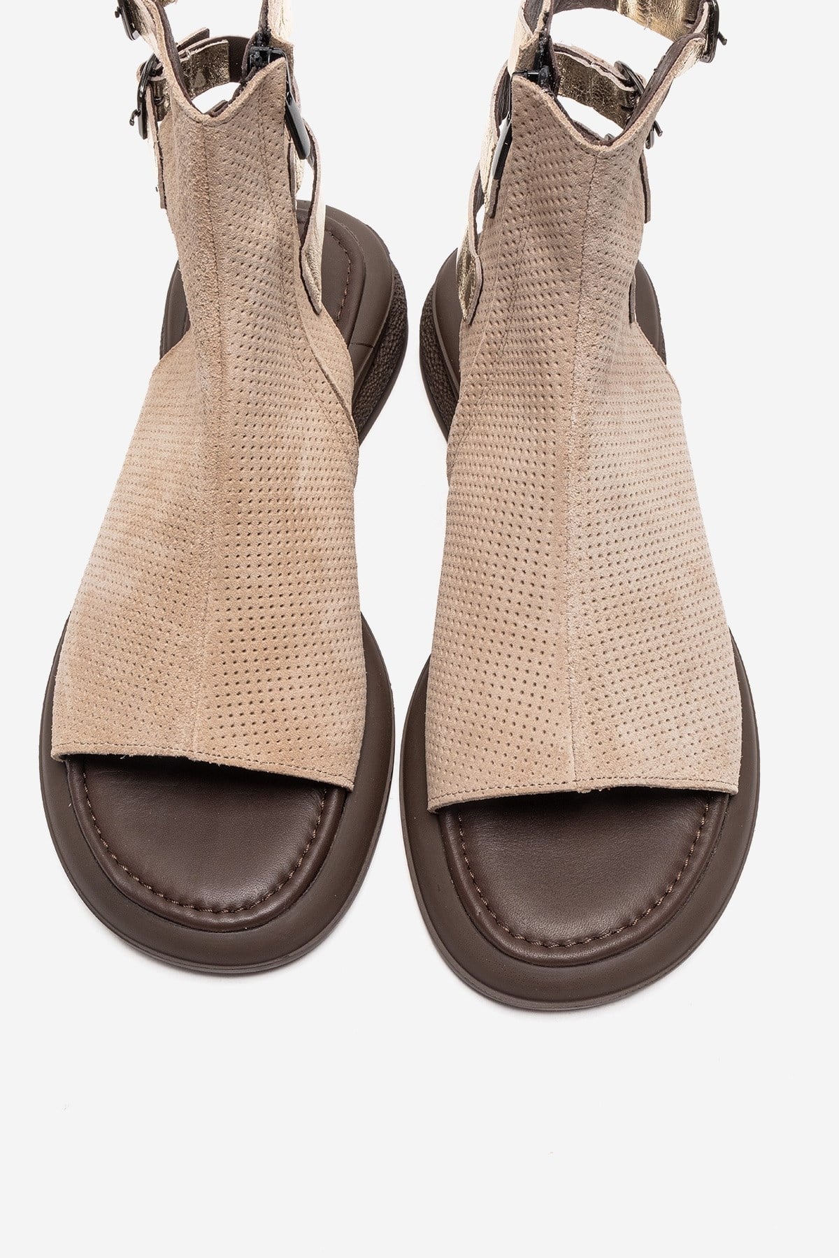 CARINA - Beige Genuine Suede Leather Side-Zip Sandal (Women)