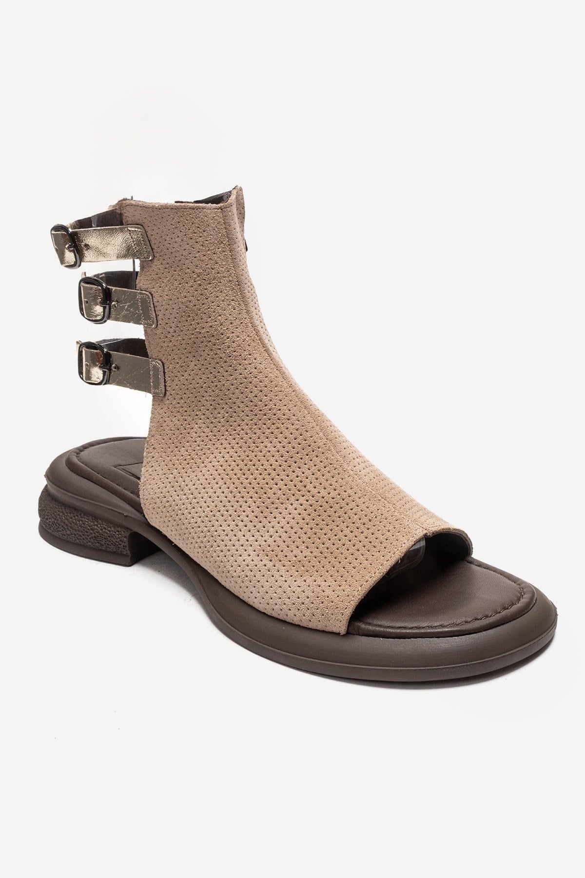CARINA - Beige Genuine Suede Leather Side-Zip Sandal (Women)