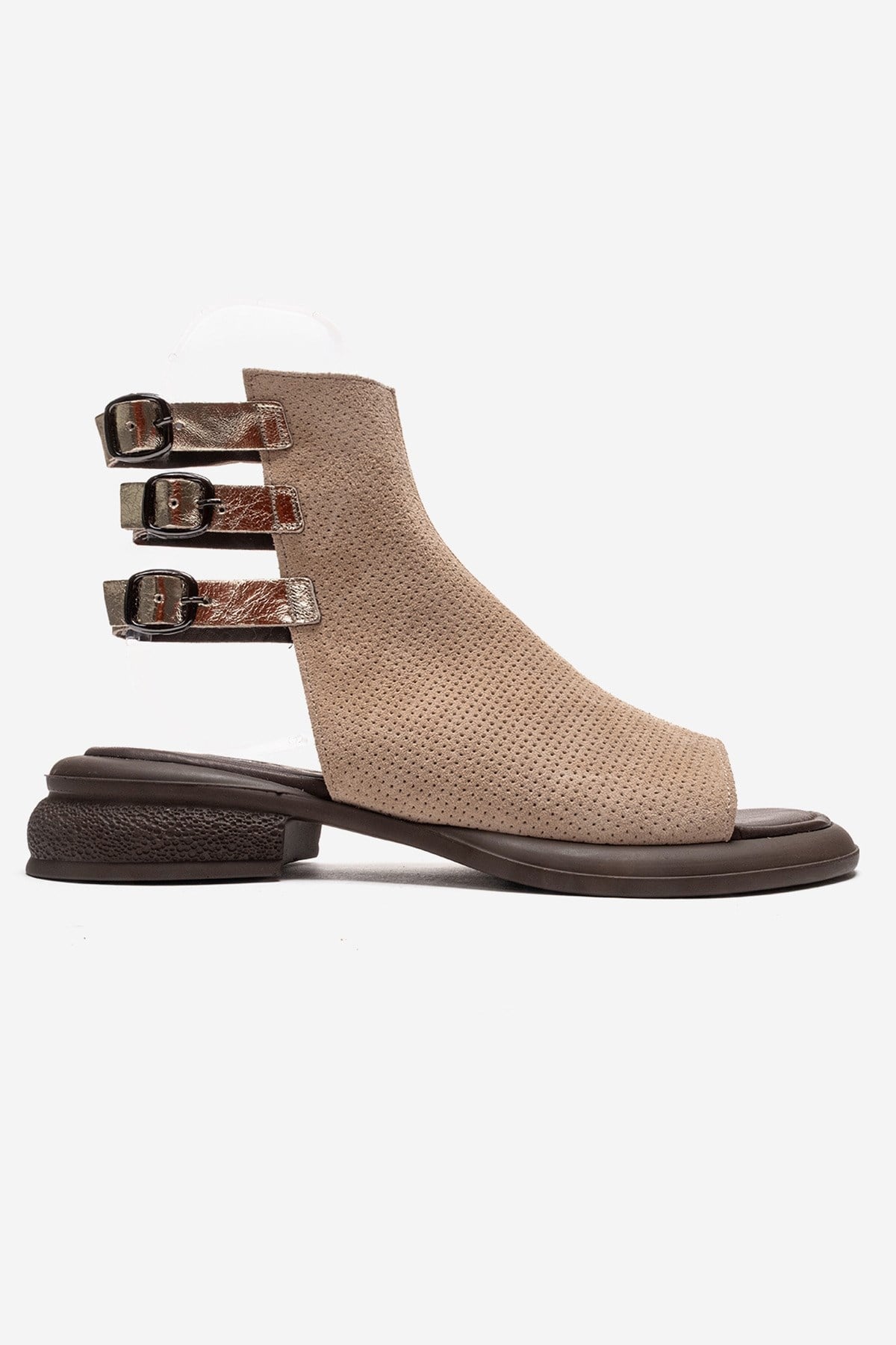 CARINA - Beige Genuine Suede Leather Side-Zip Sandal (Women)